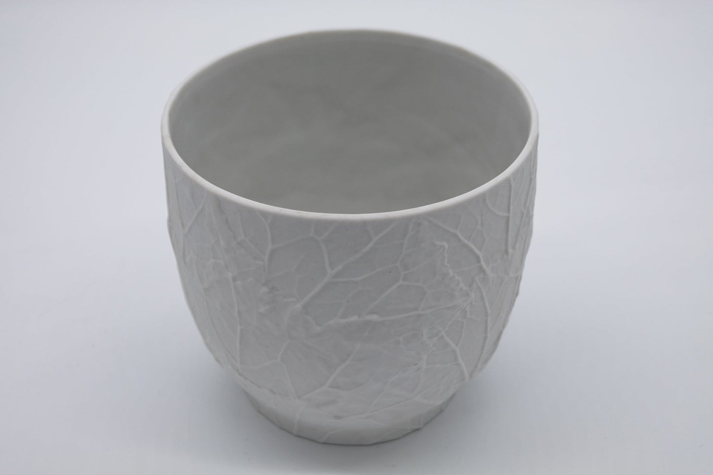 Heinrich & Co. white porcelain bisque vase with raised leaf pattern and oval rim from 1950s Germany.