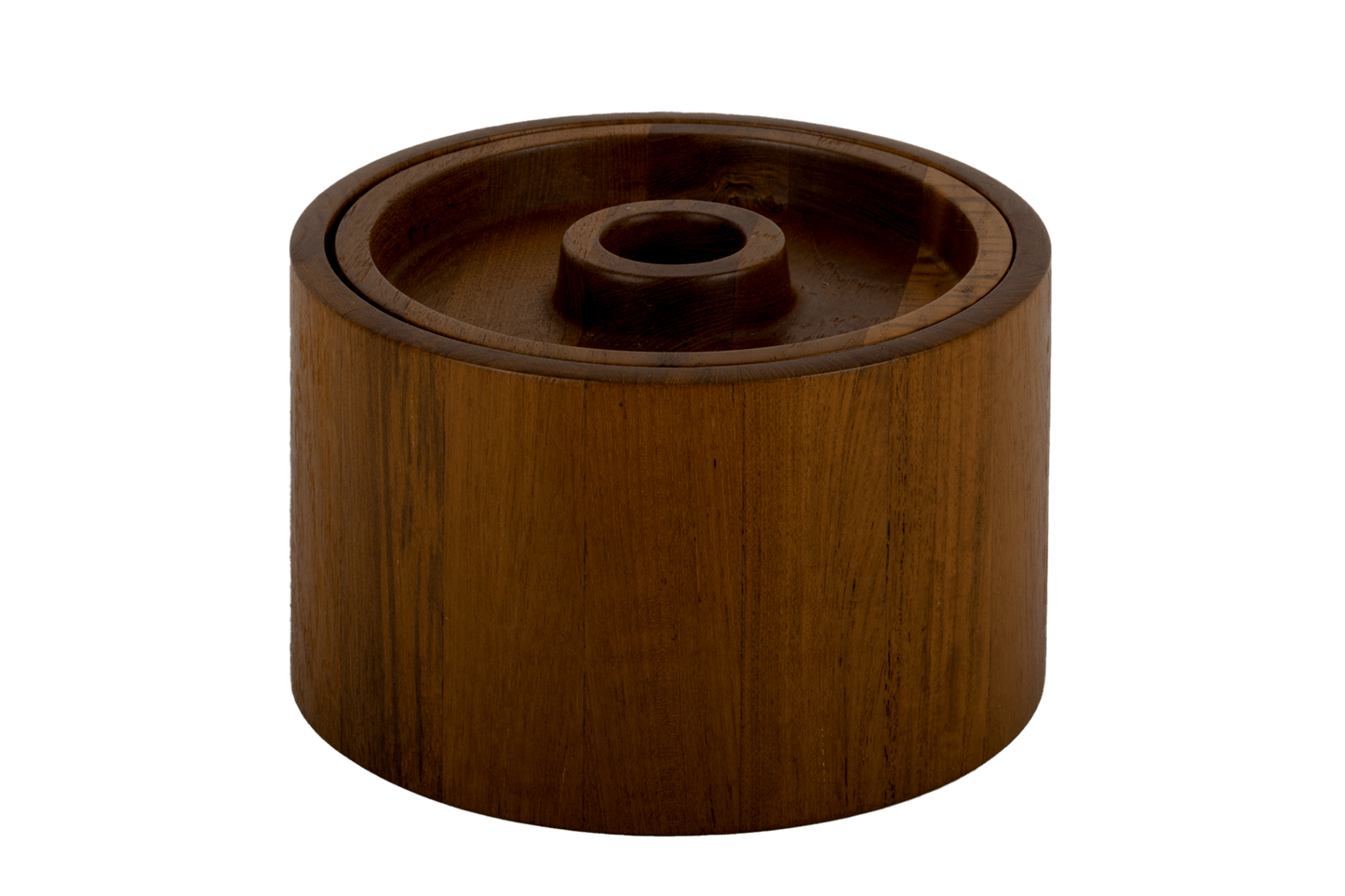Jens Quistgaard teak ice bucket from the 1970s with a plastic liner and minimalist Danish design by Dansk.