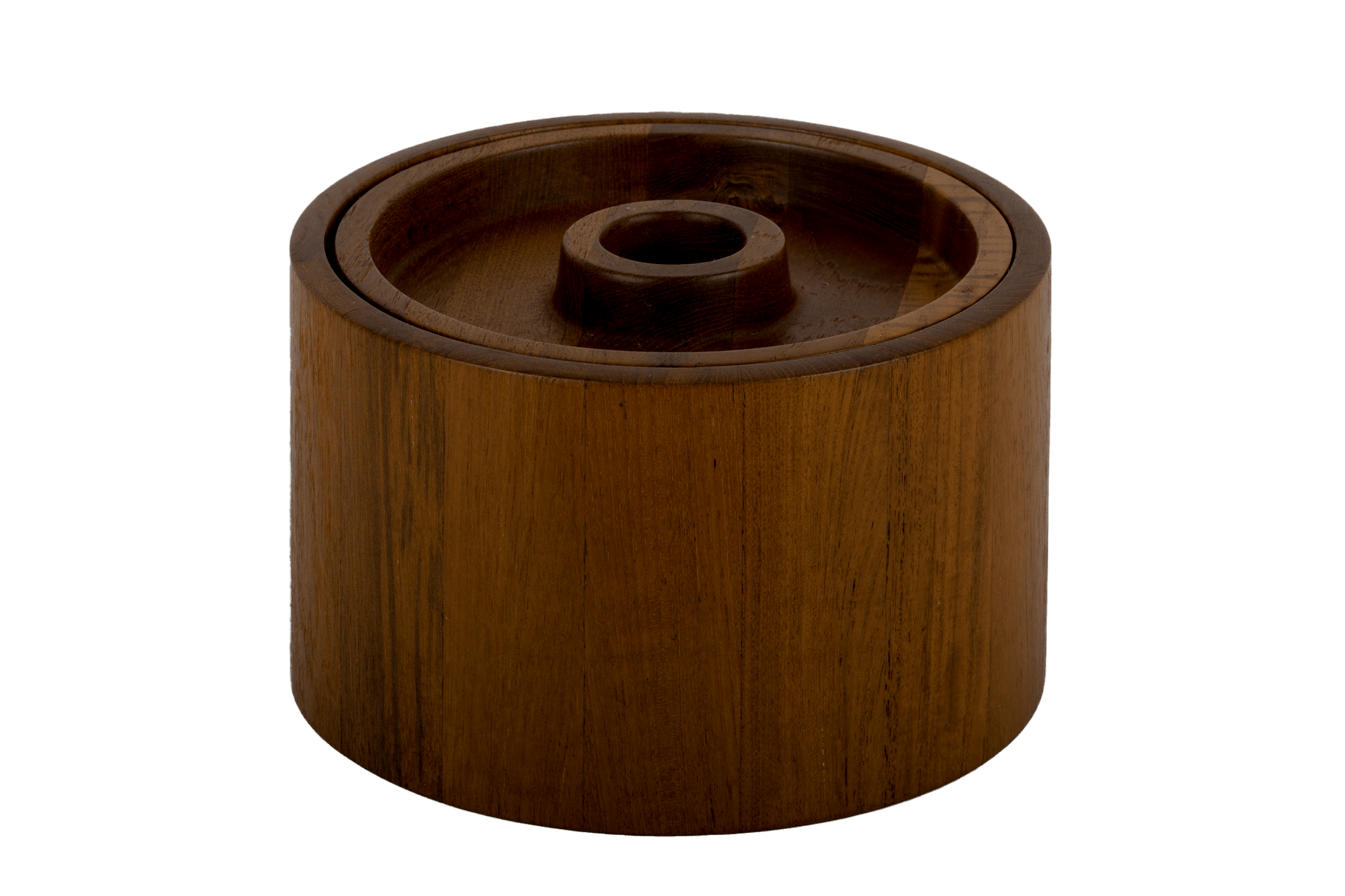 Jens Quistgaard teak ice bucket from the 1970s with a plastic liner and minimalist Danish design by Dansk.