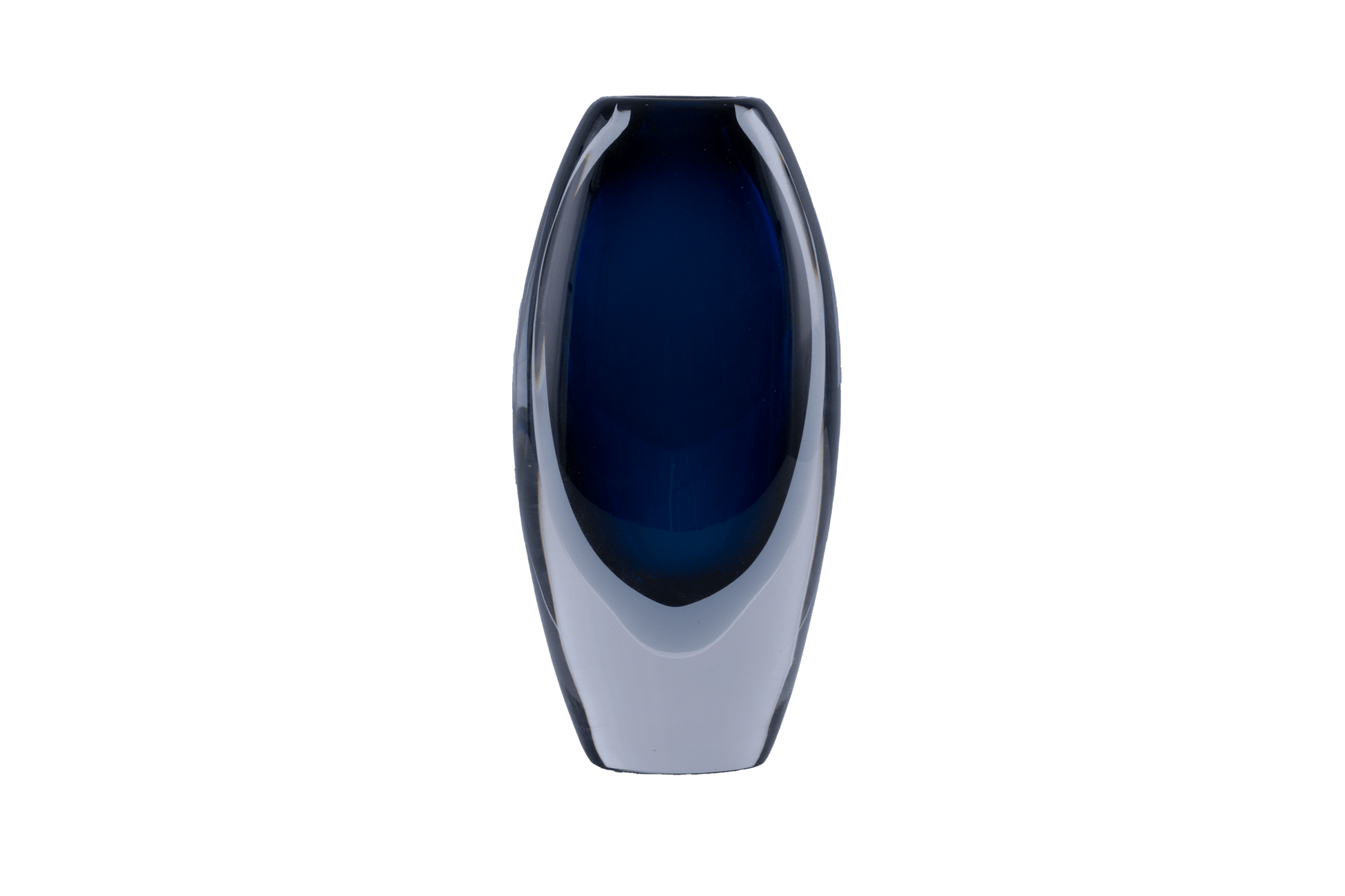 Vicke Lindstrand signed Kosta Boda Sommerso glass vase with deep blue inner layer encased in clear outer glass circa 1960s
