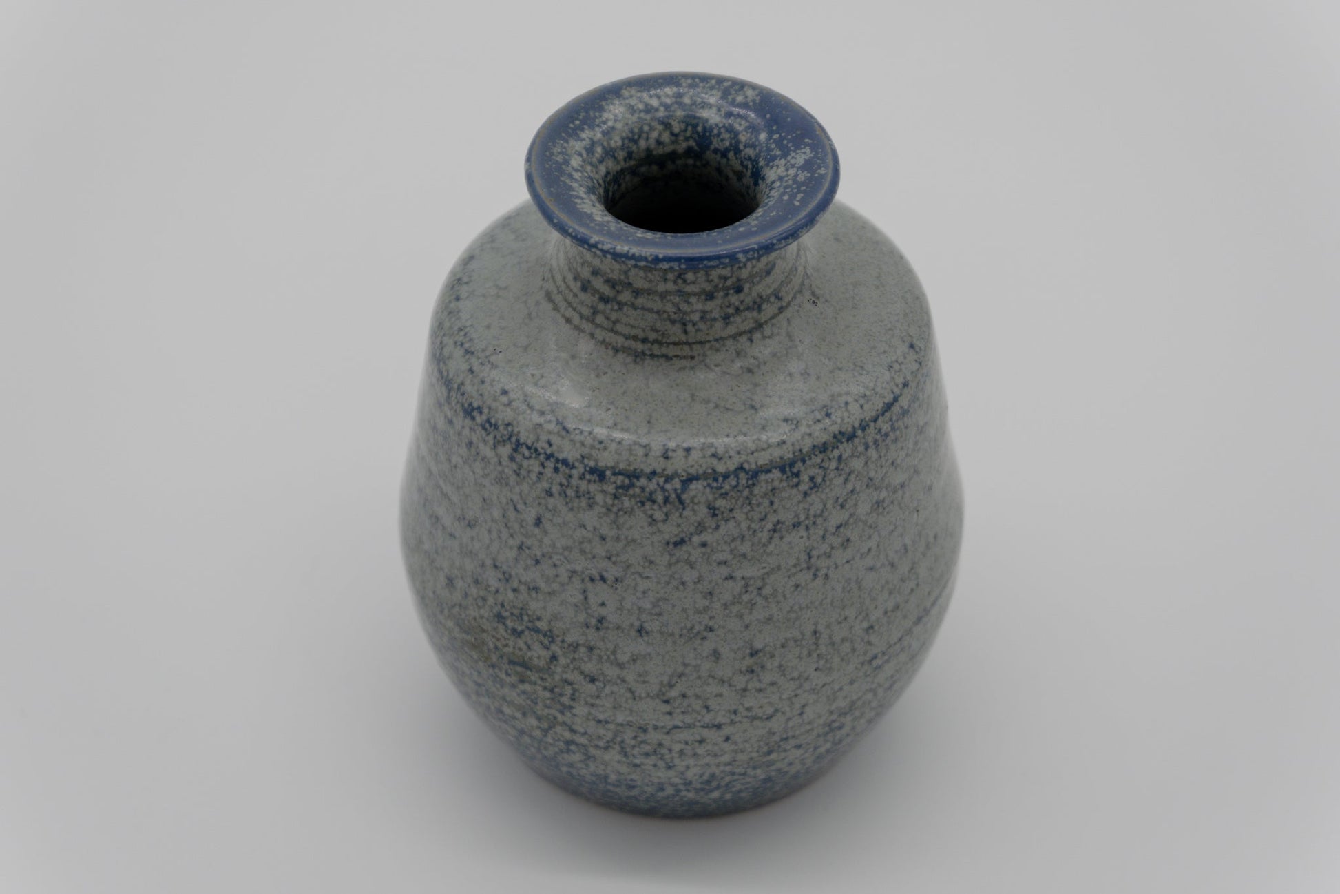 L. Hjorth stoneware vase by Erik Hjorth with unusual blue spotted glaze in Danish modern design style