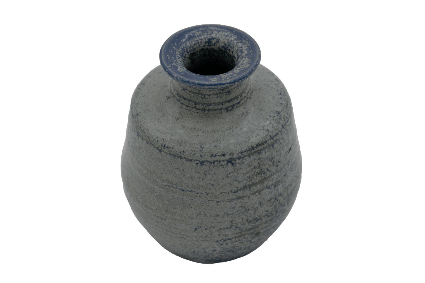 Stoneware vase by EriK Hjorth of L. Hjorth studio with unique blue spotted glaze and Danish design influence.