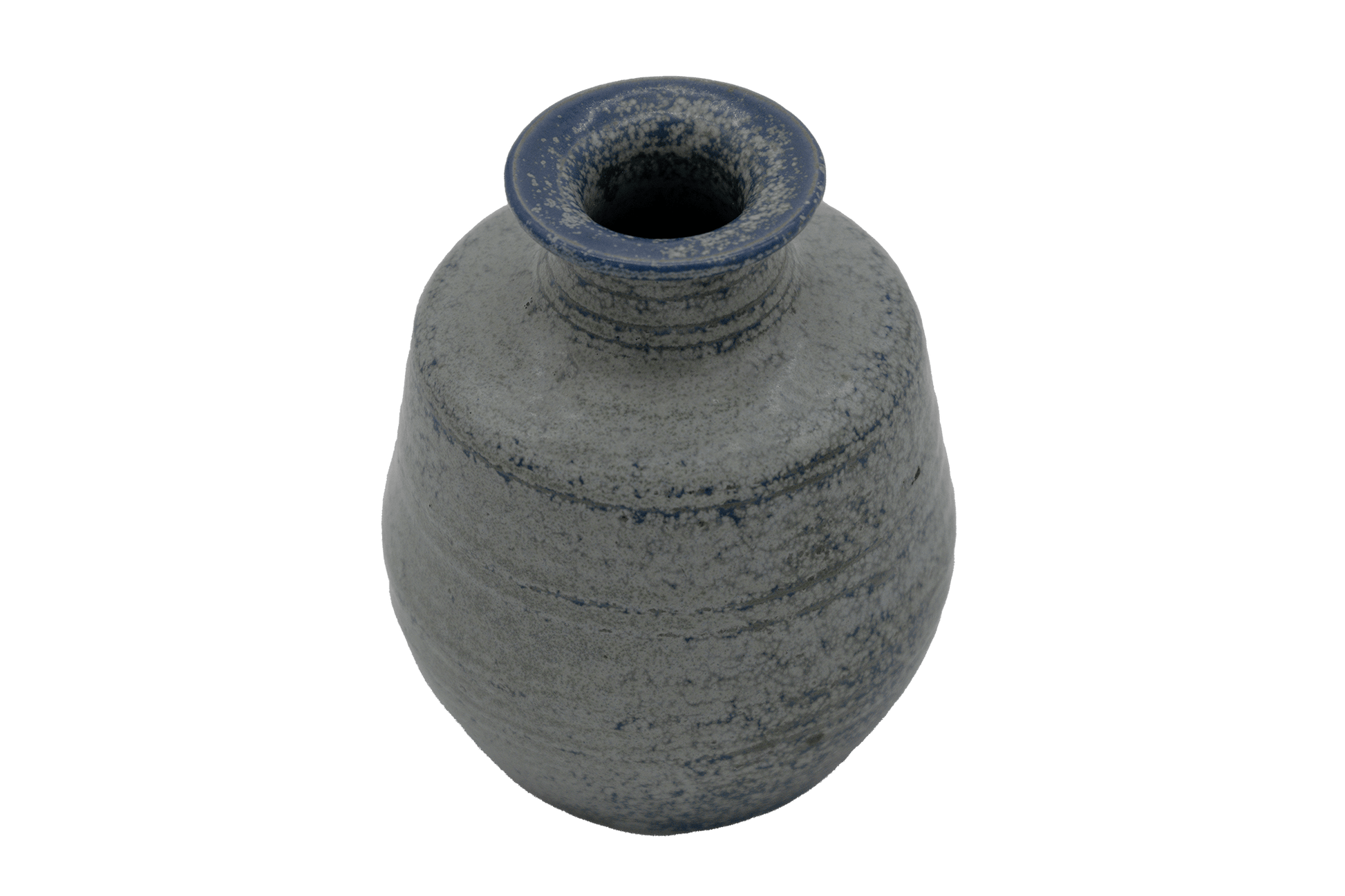 Stoneware vase by EriK Hjorth of L. Hjorth studio with unique blue spotted glaze and Danish design influence.