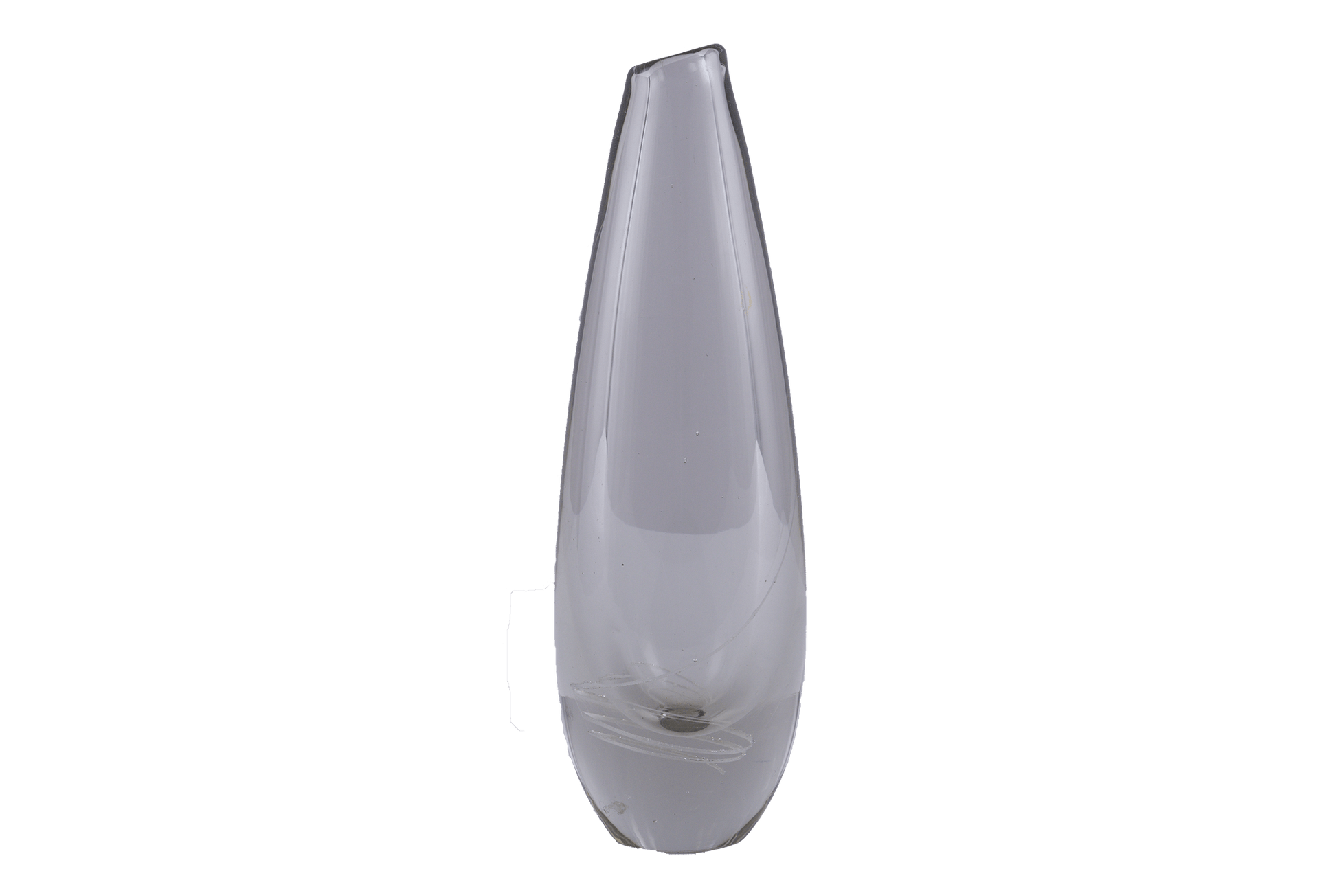 Tall Finnish glass vase with elegant spiral inlay pattern by Mikko Helander, showcasing Scandinavian design.