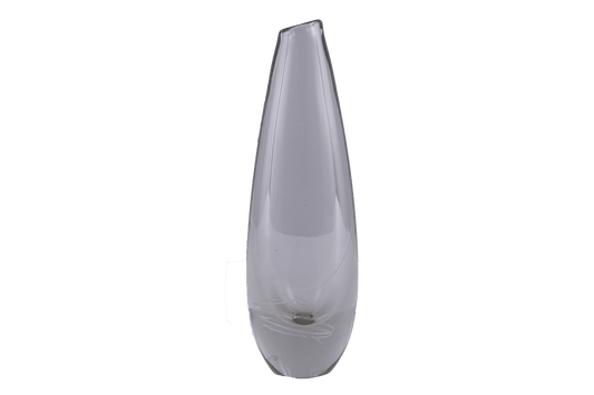 Tall Finnish glass vase with elegant spiral inlay pattern by Mikko Helander, showcasing Scandinavian design.