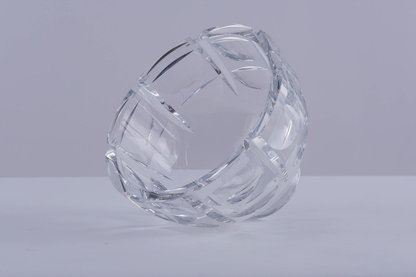 Orrefors "Thousand Windows" cut crystal bowl designed by Simon Gate with faceted geometric optical illusion pattern