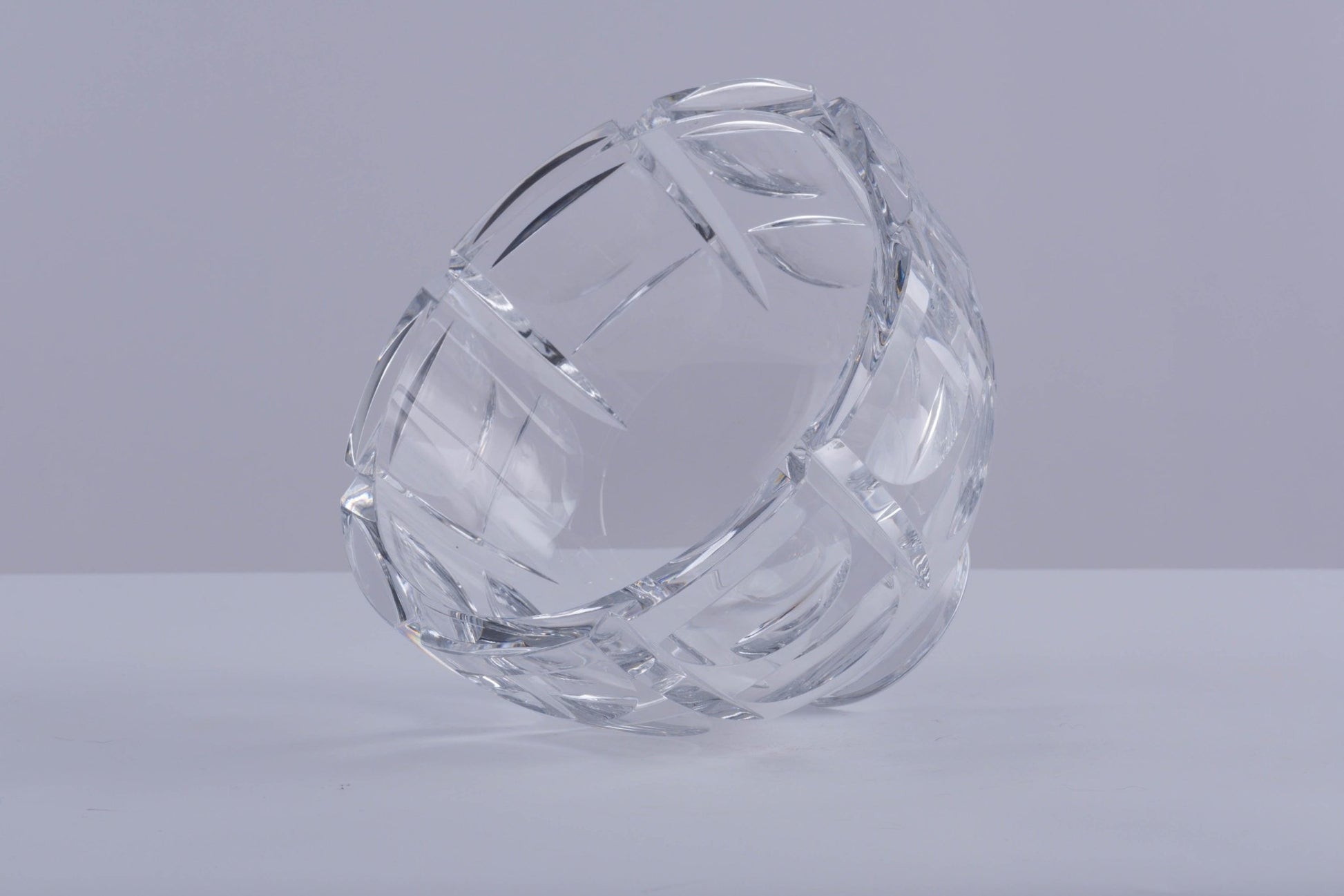 Orrefors "Thousand Windows" cut crystal bowl designed by Simon Gate with faceted geometric optical illusion pattern