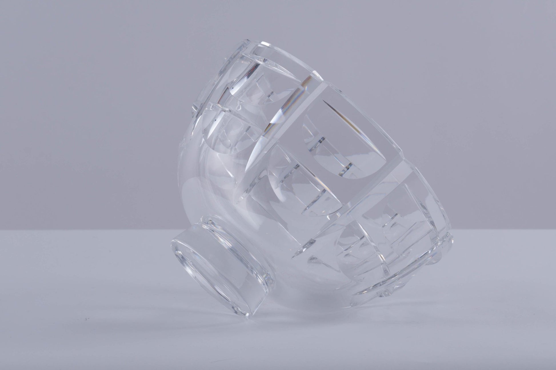 Orrefors Thousand Windows cut crystal bowl designed by Simon Gate, showing geometric optical illusion pattern