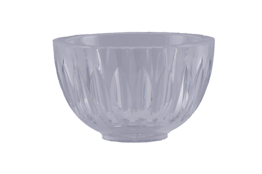 Orrefors heavy cut crystal bowl with wedge-shaped facets creating a prismatic light effect, designed by Sven Palmqvist