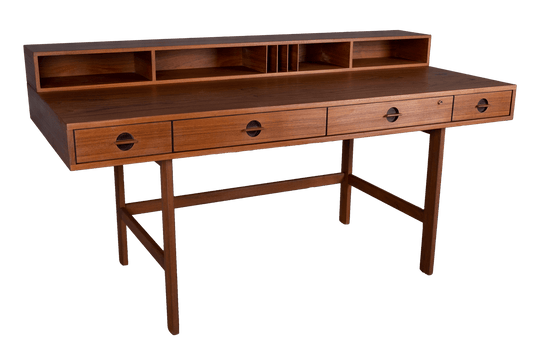 Rosewood flip-top desk with storage compartments and drawers, designed by Jens Quistgaard for Peter Lovig Nielsen