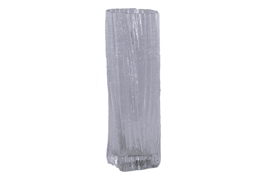 Tall Rosenthal Studio Line ice glass vase by Martin Freyer with textured frosted surface and rectangular form