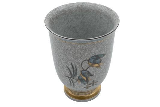 Vintage Royal Copenhagen vase by Thorkild Olsen with craquele glaze and floral and insect motifs on ceramic surface